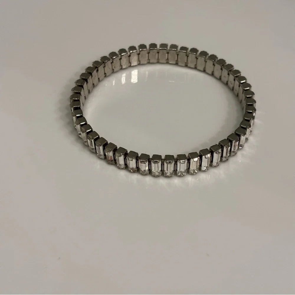 Touchstone Crystal Luxe Silver Night Stretch Bracelet Baguette Crystal - Picture 6 of 10